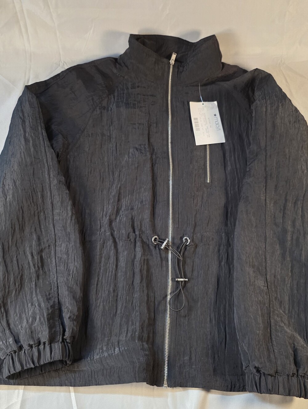 DKNY Black Crinkle-Texture Zip Windbreaker